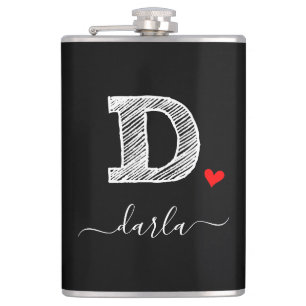 Retro Sketch Monogram Letter D, Flask Flachmann
