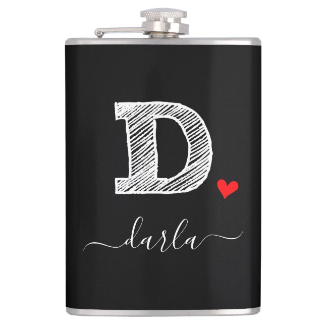 Retro Sketch Monogram Letter D, Flask Flachmann (Vorderseite)