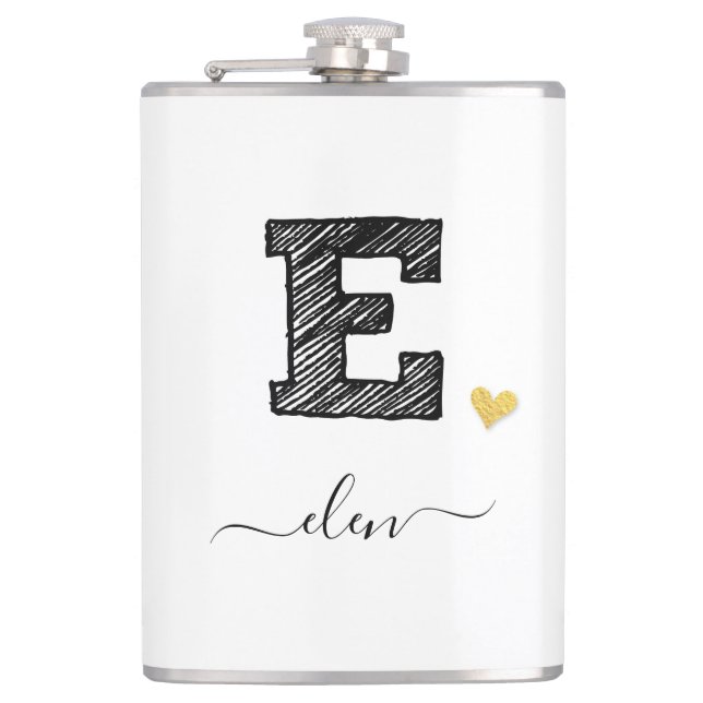 Retro Sketch Monogram Letter E, Flask Flachmann (Vorderseite)