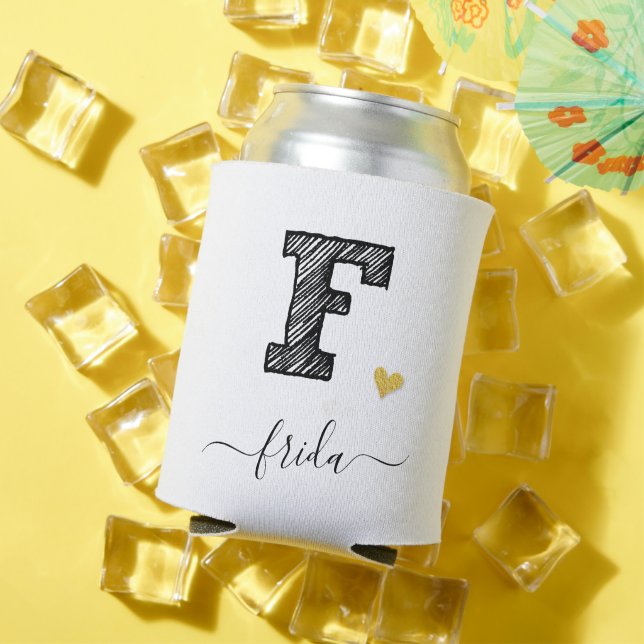 Retro Sketch Monogram Letter F, Can Cooler Dosenkühler (In Situ Sommer)