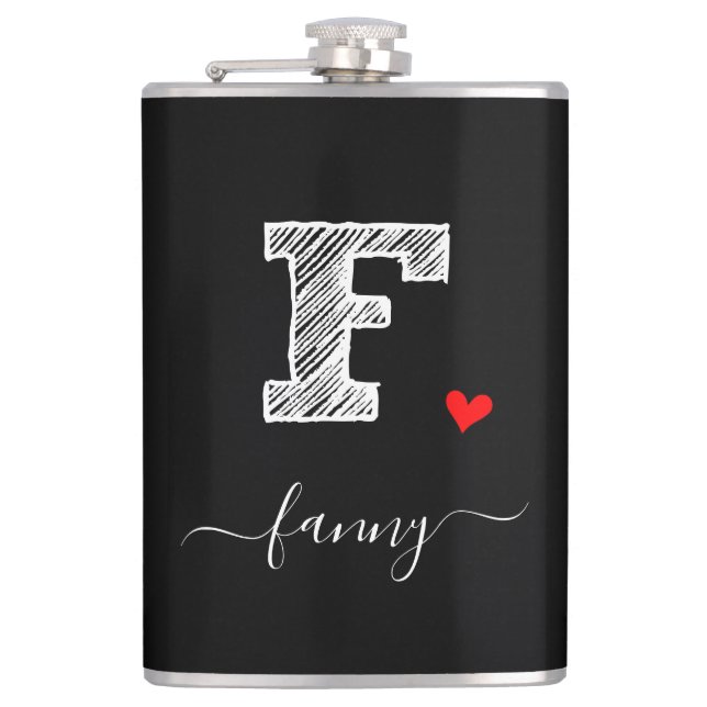 Retro Sketch Monogram Letter F, Flask Flachmann (Vorderseite)