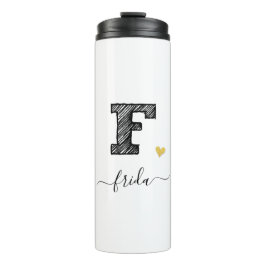 Retro Sketch Monogram Letter F, Thermal Tumbler Thermosbecher