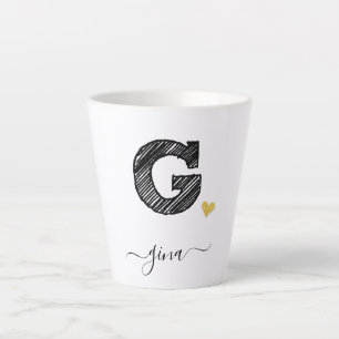 Retro Sketch Monogram Letter G, Latte Tasse
