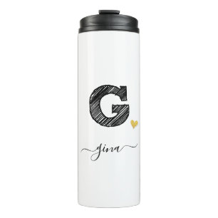 Retro Sketch Monogram Letter G, Thermal Tumbler Thermosbecher