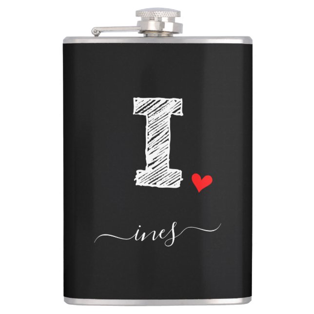 Retro Sketch Monogram Letter I, Flask Flachmann (Vorderseite)