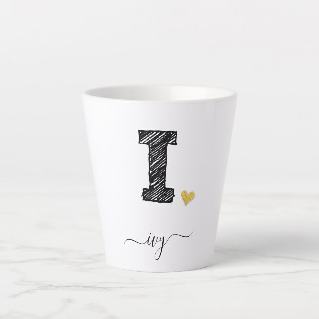 Retro Sketch Monogram Letter I, Latte Tasse (Vorderseite)