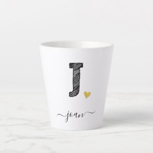 Retro Sketch Monogram Letter J, Latte Tasse
