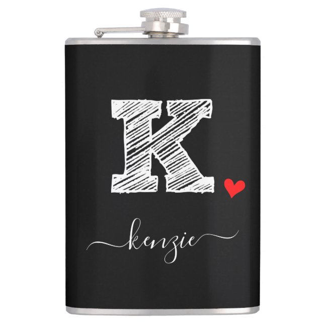 Retro Sketch Monogram Letter K, Flask Flachmann (Vorderseite)