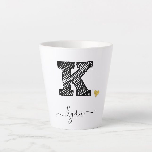 Retro Sketch Monogram Letter K, Latte Tasse (Vorderseite)