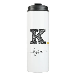 Retro Sketch Monogram Letter K, Thermal Tumbler Thermosbecher