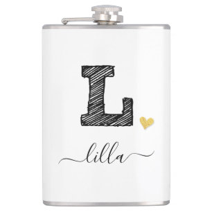 Retro Sketch Monogram Letter L, Flask Flachmann