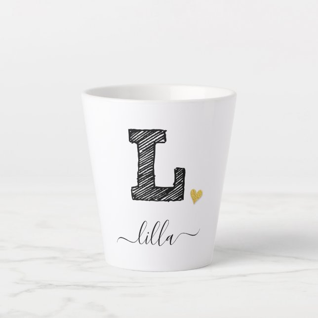 Retro Sketch Monogram Letter L, Latte Tasse (Vorderseite)