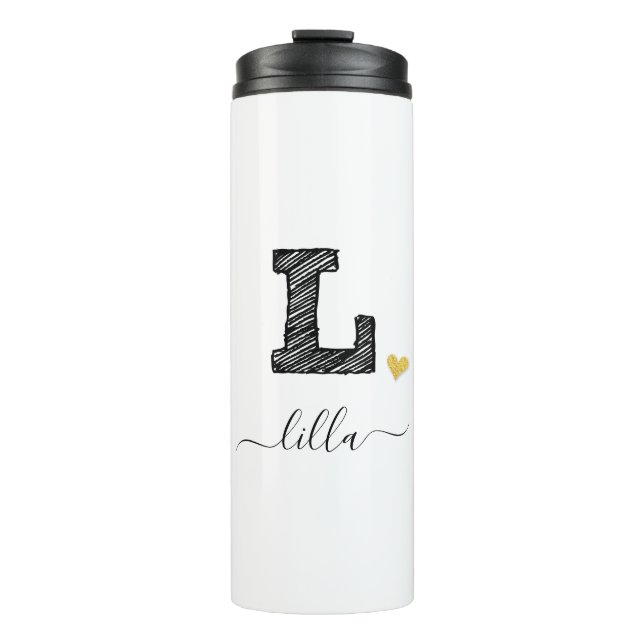 Retro Sketch Monogram Letter L, Thermal Tumbler Thermosbecher (Vorderseite)
