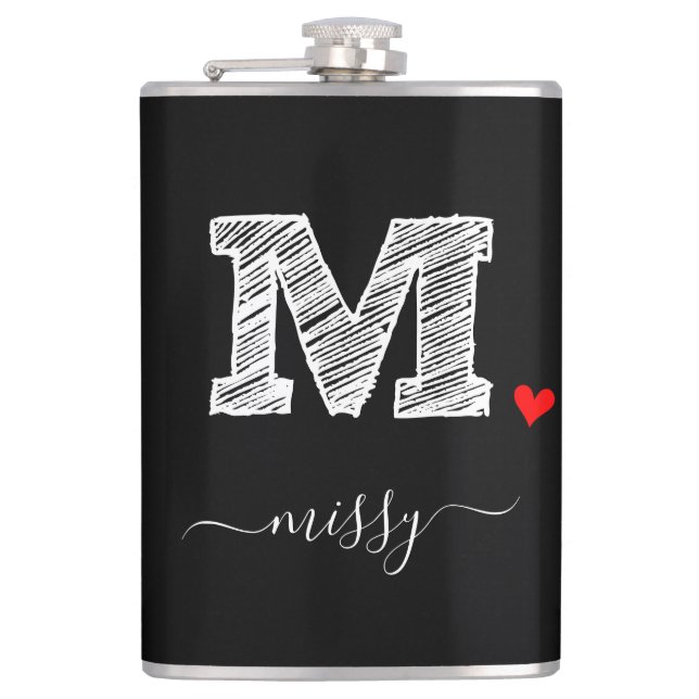 Retro Sketch Monogram Letter M, Flask Flachmann (Vorderseite)