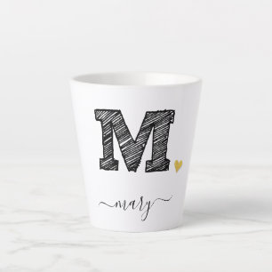 Retro Sketch Monogram Letter M, Latte Tasse