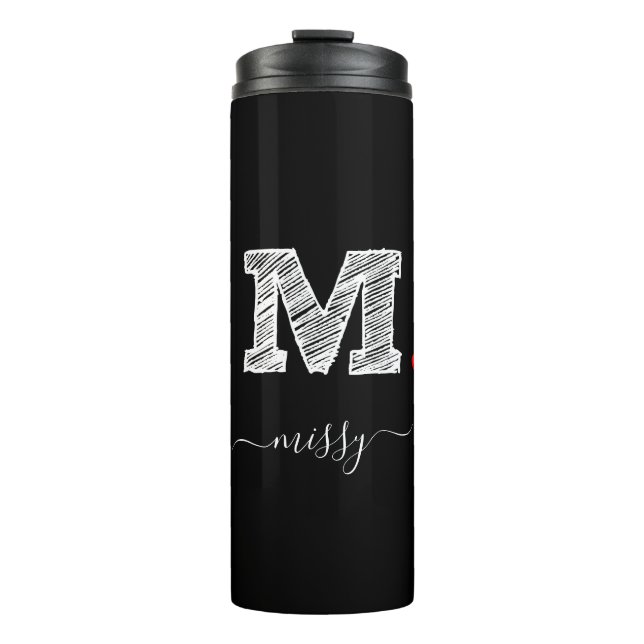 Retro Sketch Monogram Letter M, Thermal Tumbler Thermosbecher (Vorderseite)