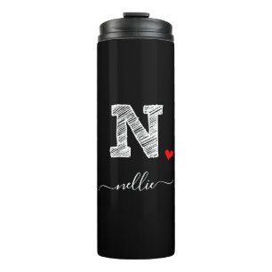 Retro Sketch Monogram Letter N, Thermal Tumbler Thermosbecher