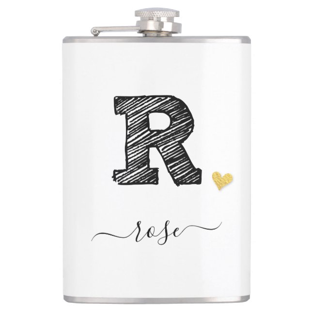Retro Sketch Monogram Letter R, Flask Flachmann (Vorderseite)