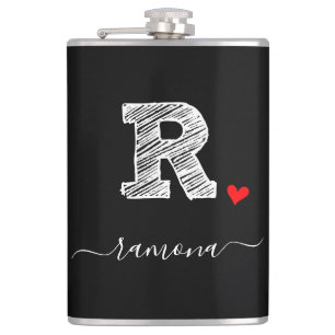 Retro Sketch Monogram Letter R, Flask Flachmann