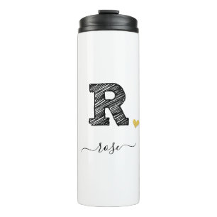 Retro Sketch Monogram Letter R, Thermal Tumbler Thermosbecher