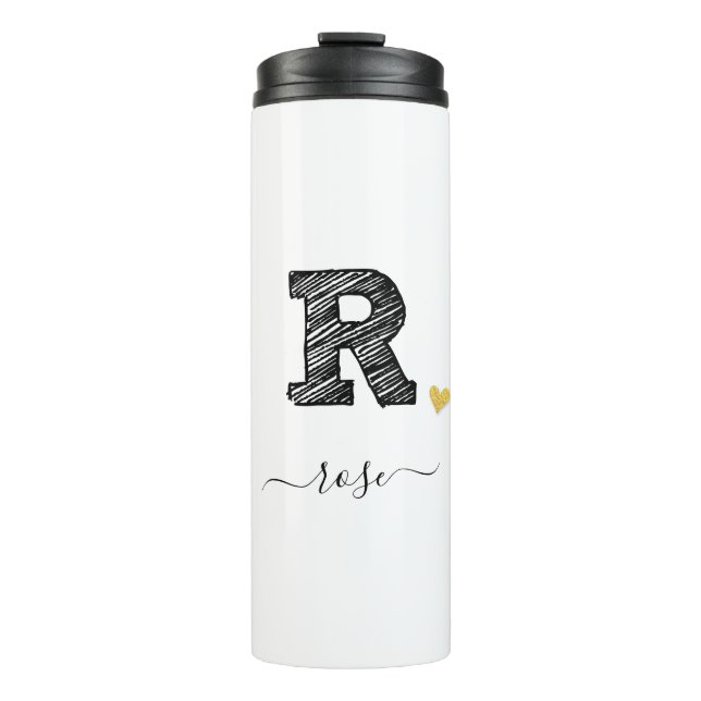 Retro Sketch Monogram Letter R, Thermal Tumbler Thermosbecher (Vorderseite)