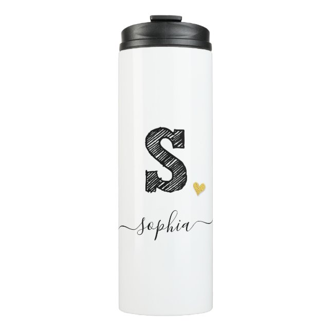 Retro Sketch Monogram Letter S, Thermal Tumbler Thermosbecher (Vorderseite)
