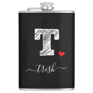 Retro Sketch Monogram Letter T, Flask Flachmann