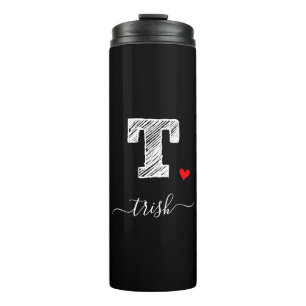 Retro Sketch Monogram Letter T, Thermal Tumbler Thermosbecher