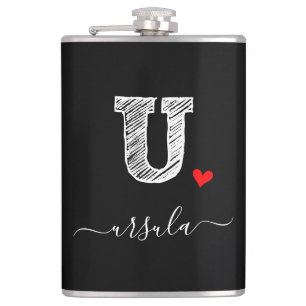 Retro Sketch Monogram Letter U, Flask Flachmann