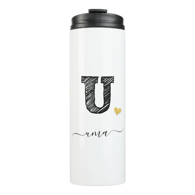 Retro Sketch Monogram Letter U, Thermal Tumbler Thermosbecher (Vorderseite)