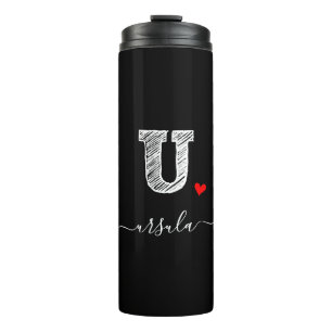 Retro Sketch Monogram Letter U, Thermal Tumbler Thermosbecher