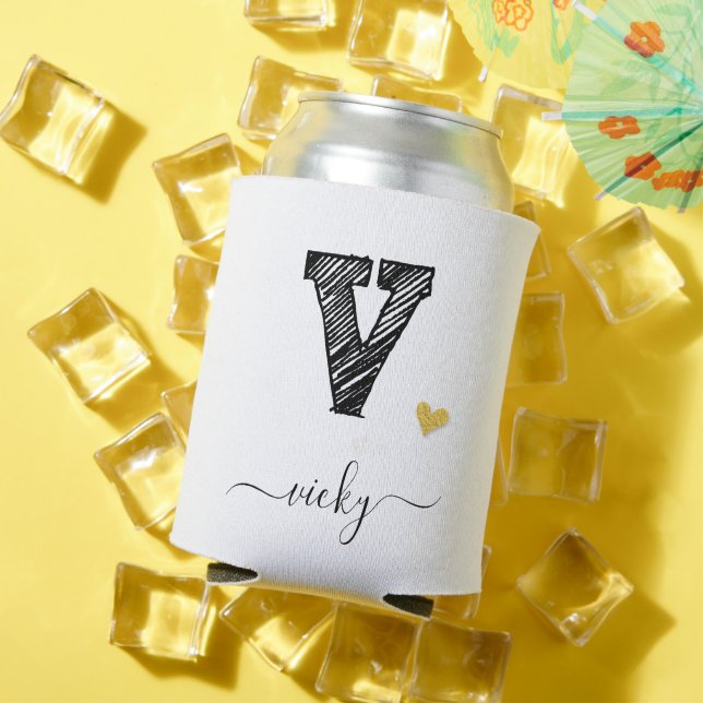 Retro Sketch Monogram Letter V, Can Cooler Dosenkühler (In Situ Sommer)