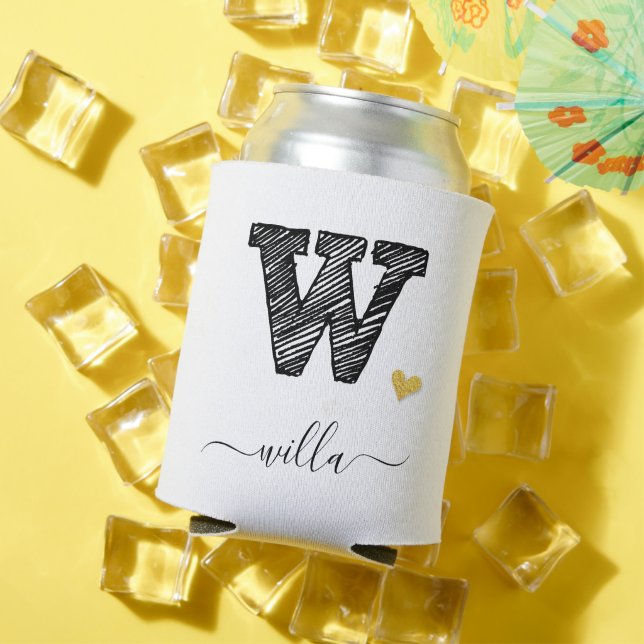 Retro Sketch Monogram Letter W, Can Cooler Dosenkühler (In Situ Sommer)