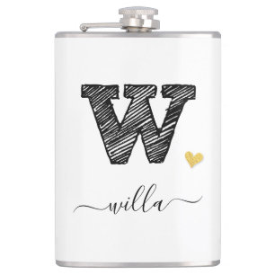 Retro Sketch Monogram Letter W, Flask Flachmann