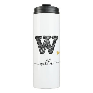 Retro Sketch Monogram Letter W, Thermal Tumbler Thermosbecher