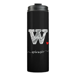 Retro Sketch Monogram Letter W, Thermal Tumbler Thermosbecher