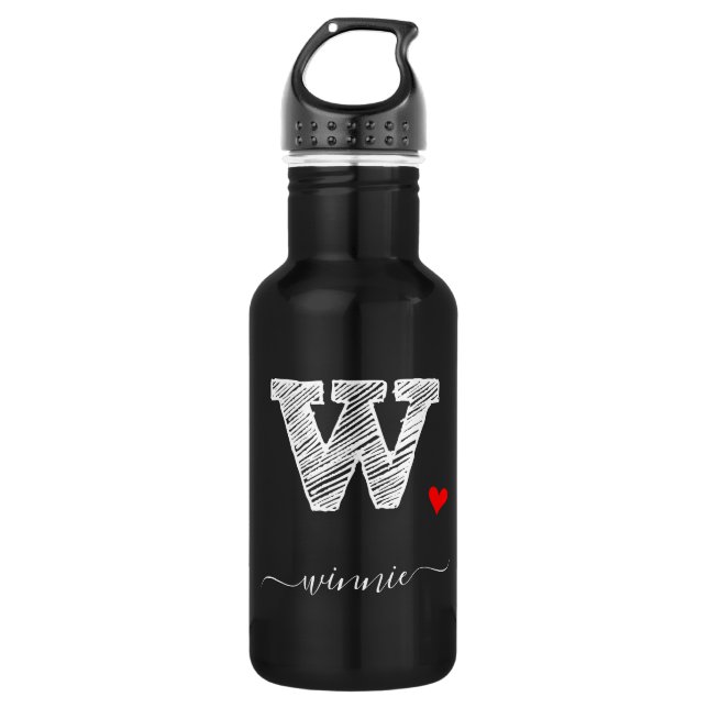 Retro Sketch Monogram Letter W, Water Flasche Edelstahlflasche (Vorderseite)