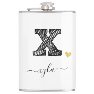 Retro Sketch Monogram Letter X, Flask Flachmann