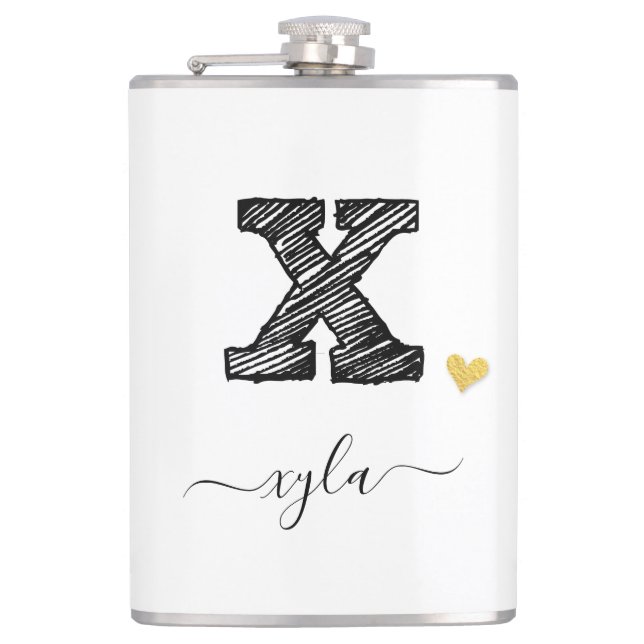 Retro Sketch Monogram Letter X, Flask Flachmann (Vorderseite)
