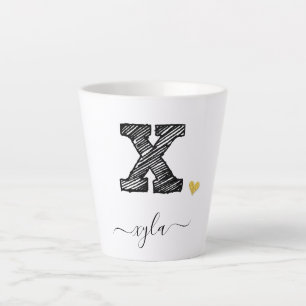 Retro Sketch Monogram Letter X, Latte Tasse