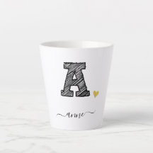Retro Sketch Monogramm Letter A, Latte Tasse