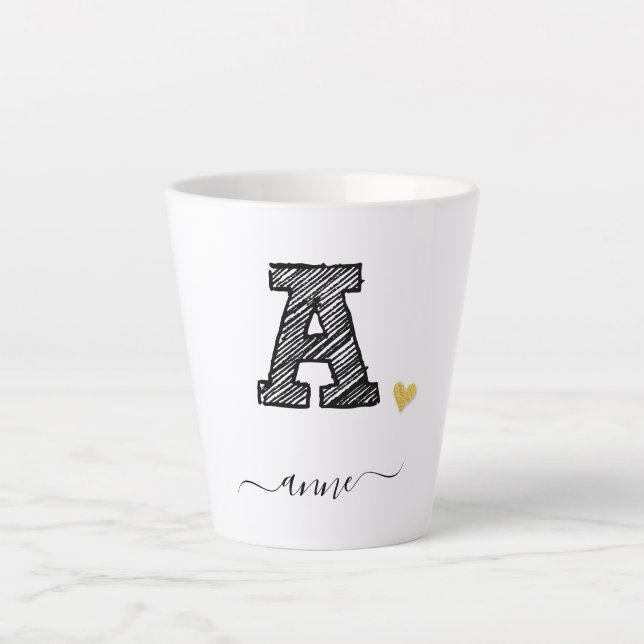 Retro Sketch Monogramm Letter A, Latte Tasse (Vorderseite)