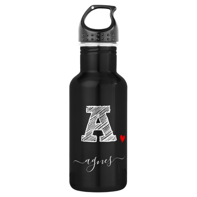 Retro Sketch Monogramm Letter A, Wasserflasche (Vorderseite)