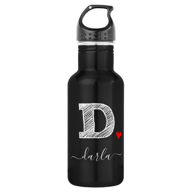 Retro Sketch Monogramm Letter D, Wasserflasche (Vorderseite)