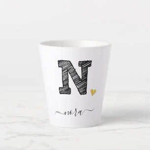 Retro Sketch Monogramm Letter N, Latte Tasse