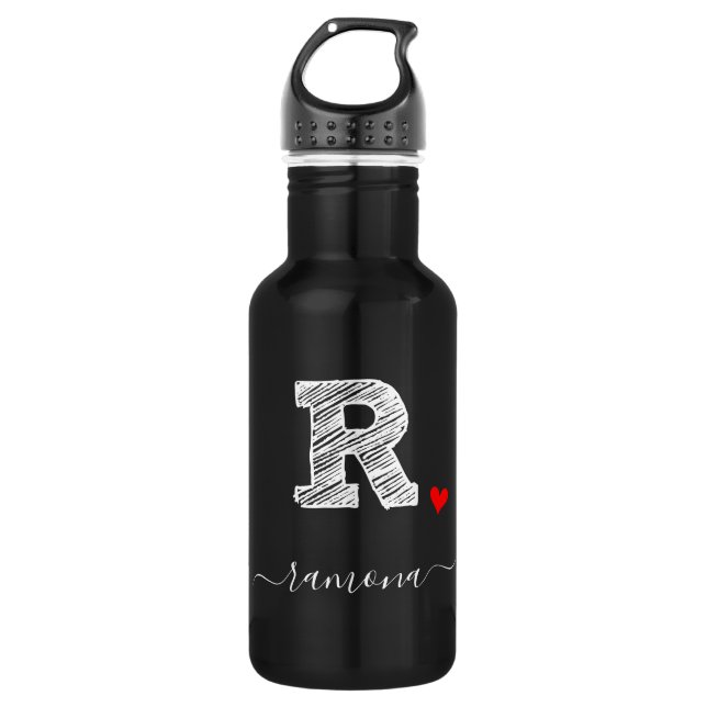 Retro Sketch Monogramm Letter R, Wasserflasche (Vorderseite)