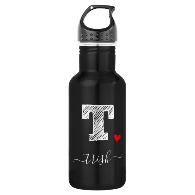 Retro Sketch Monogramm Letter T, Wasserflasche (Vorderseite)