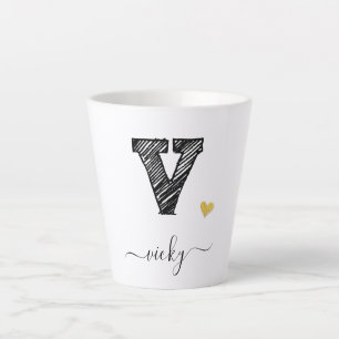 Retro Sketch Monogramm Letter V, Latte Tasse