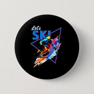Retro-Ski-Pulverschnee-Vintage-Ski-Farbe-Shred-Des Button