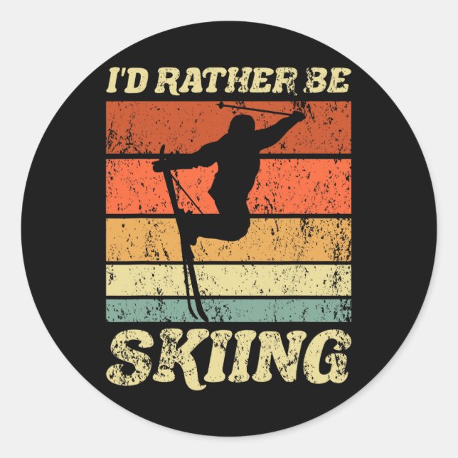 Retro Ski Urlaub Wintersportler Ich würde eher Runder Aufkleber (Vorderseite)